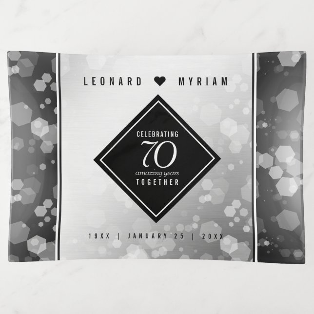 Elegant 70th Platinum Wedding Anniversary Trinket Tray (Front)