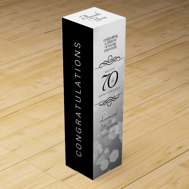 Elegant 70th Platinum Wedding Anniversary Wine Box (Front)