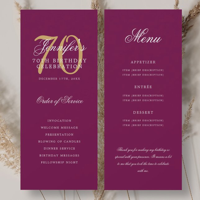 Elegant 70th Program Gold Magenta Menu+Thank You (Elegant 70th Program Gold Magenta Menu+Thank You)