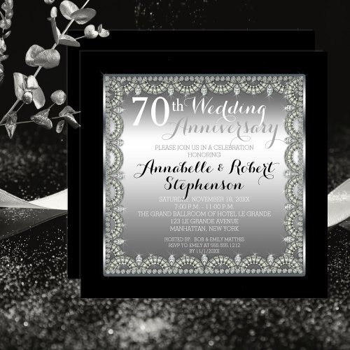 Elegant 70th Silver and Diamonds Anniversary Invitation