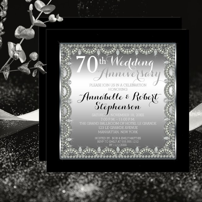 Elegant 70th Silver and Diamonds Anniversary Invitation (Creator Uploaded)