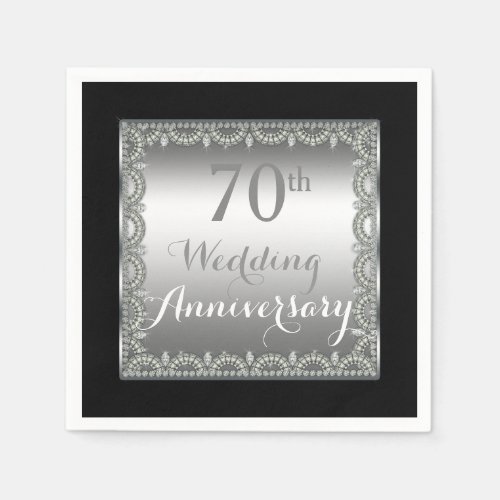 Elegant 70th Silver and Diamonds Anniversary Paper Napkins