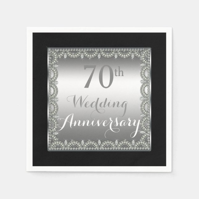 Elegant 70th Silver and Diamonds Anniversary Paper Napkins (Front)
