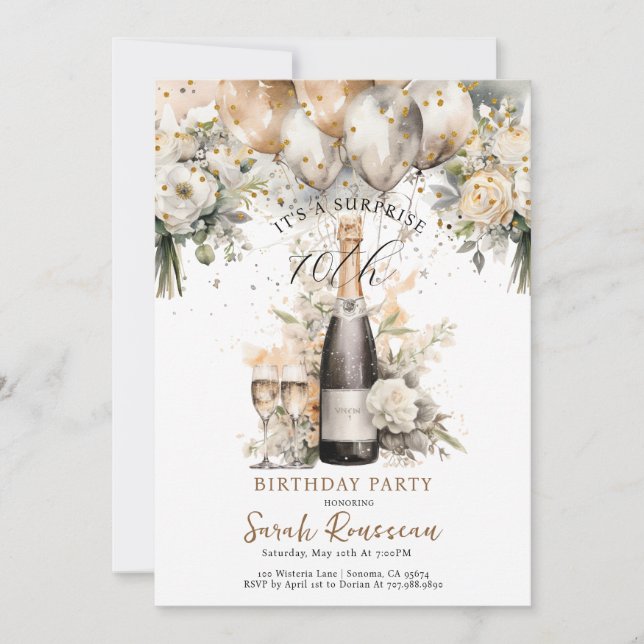 Elegant 70th Surprise Birthday Party Invitation (Front)