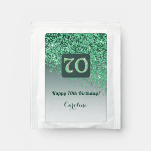 Elegant 70th Tea Birthday Party Green Glitter Bag Drink Mix