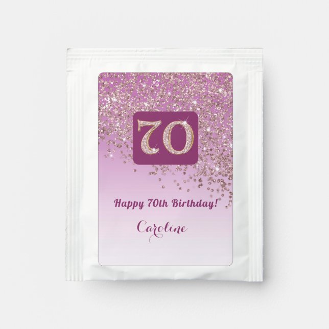 Elegant 70th Tea Birthday Party Rose Gold Glitter  Tea Bag Drink Mix (Front)