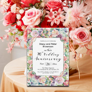 Elegant 70th Wedding Anniversary Colorful Floral Invitation