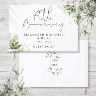 Elegant 70th Wedding Anniversary Floral Greenery Guest Book