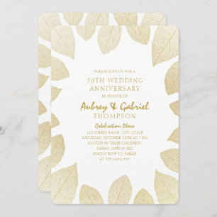 Elegant 70th Wedding Anniversary Golden Leaves Invitation