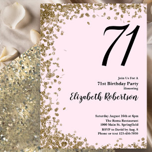 Elegant 71st Birthday Invitation Pink Gold Sequins