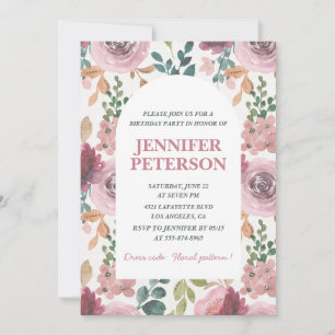 Elegant 71st birthday invitations Floral Boho Pink