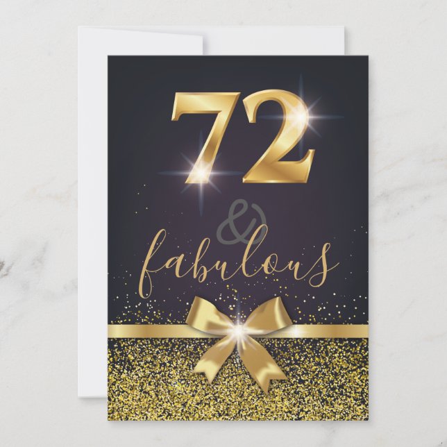 Elegant 72 & Fabulous Gold Glitter 72nd Birthday Invitation (Front)