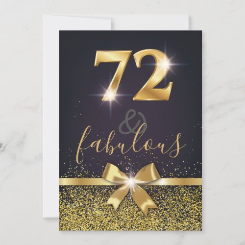 Elegant 72  Fabulous Gold Glitter 72nd Birthday Invitation