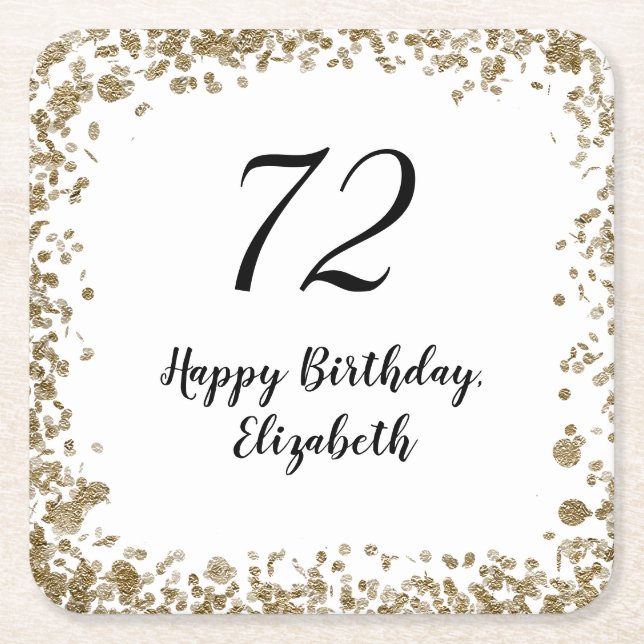 Elegant 72nd Birthday Coasters With Gold Sequins (Front)