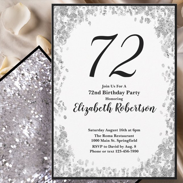 Elegant 72nd Birthday Invitation For Her in Silver (Creator Uploaded)