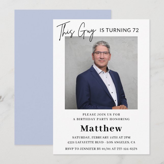 Elegant 72nd birthday invitations Men Photo (Front/Back)