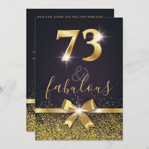 Elegant 73  Fabulous Gold Glitter 73rd Birthday Invitation