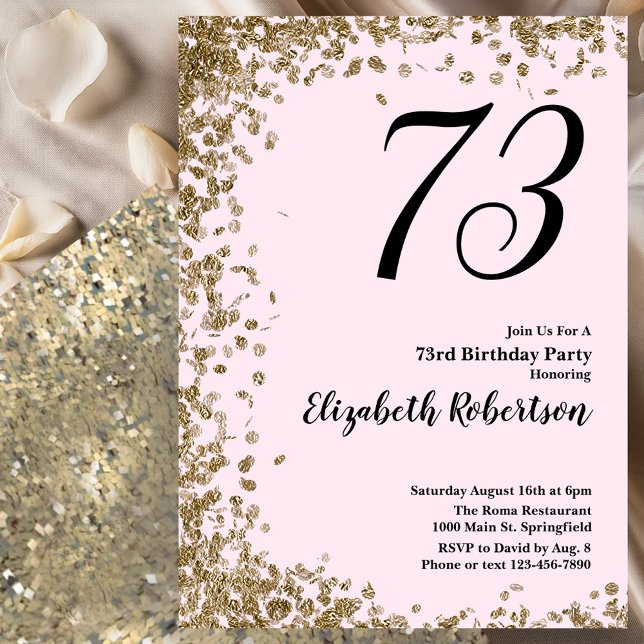 Elegant 73rd Birthday Invitation Pink Gold Sequins (Creator Uploaded)
