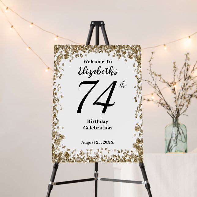 Elegant 74th Birthday Invitation With Gold Sequins Foam Board (In Situ (Stand))