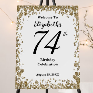 Elegant 74th Birthday Invitation With Gold Sequins Foam Board