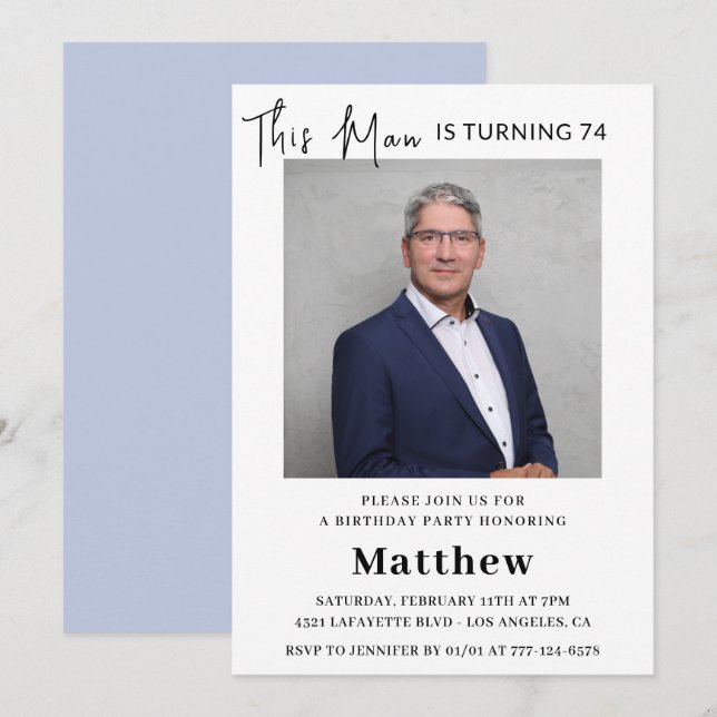 Elegant 74th birthday invitations Men Photo (Front/Back)