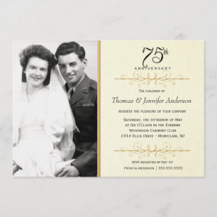 Elegant 75th Anniversary Invitations with Photo