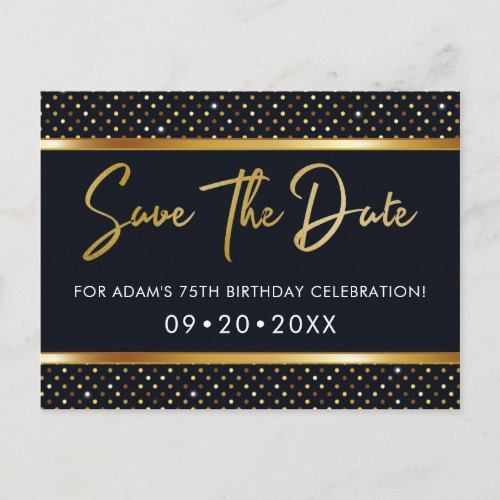 Elegant 75th Birthday Gold And Black Save The Date