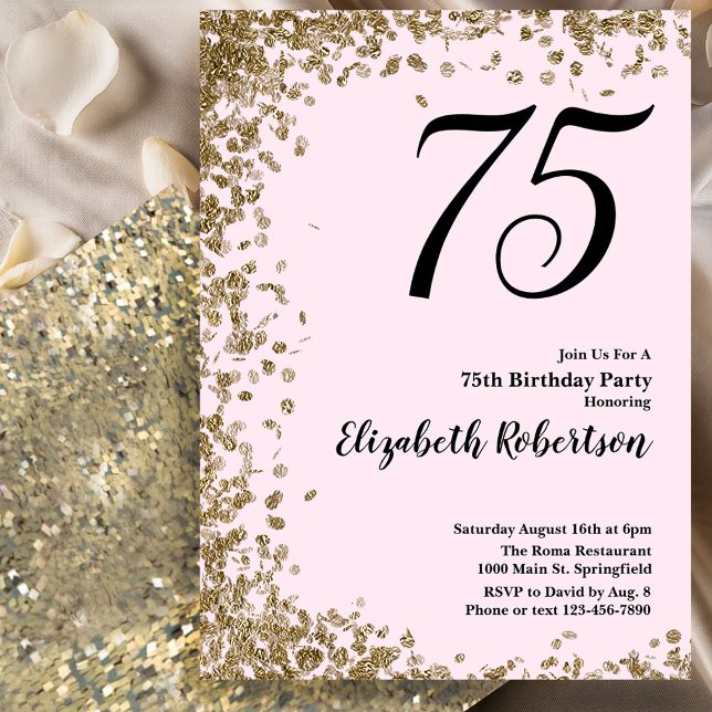 Elegant 75th Birthday Invitation Pink Gold Sequins (Creator Uploaded)