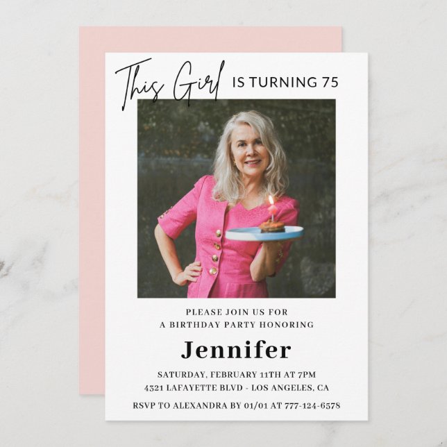 Elegant 75th birthday invitations Photo Modern (Front/Back)