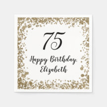 Elegant 75th Birthday Napkins With Gold Sequins