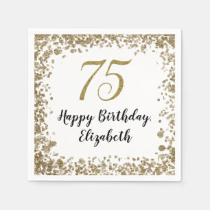 Elegant 75th Birthday Napkins With Gold Sequins