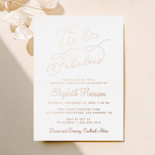 Elegant 75th Birthday Party Foil Invitation