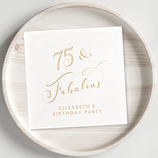 Elegant 75th Birthday Party Gold Foil Napkins (Elevate her 75th birthday party decor with these elegant "75 & Fabulous" foil napkins)