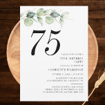 Elegant 75th Birthday Party Invitation<br><div class="desc">Cute and modern, yet elegant 75th birthday party invitations. Featuring a trendy layout and watercolor floral and greenery eucalyptus and pink blush. Perfect for any age birthday party invitation. The template that can be easily edited and the text replaced with your own details by clicking the "Personalize" button. For further...</div>
