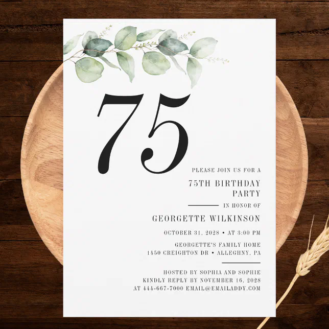 Elegant 75th Birthday Party Invitation | Zazzle