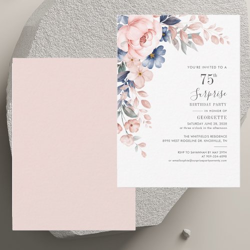Elegant 75th Birthday Party Pink Floral Invitation