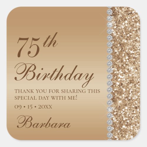 Elegant 75th Birthday Square Sticker