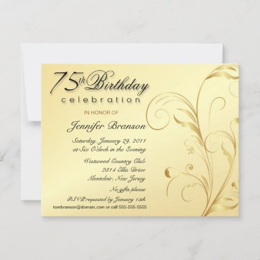 Elegant 75th Birthday Surprise Party Invitations | Zazzle