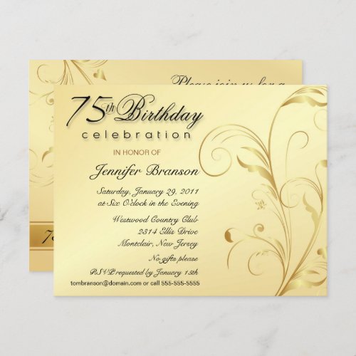 Elegant 75th Birthday Surprise Party Invitations