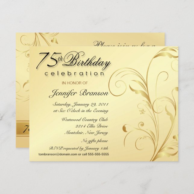Elegant 75th Birthday Surprise Party Invitations (Front/Back)