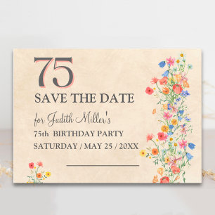 Elegant 75th Birthday – Wildflower Design Save The Date
