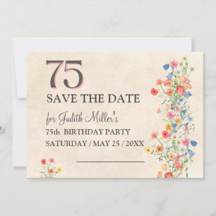 Elegant 75th Birthday – Wildflower Design Save The Date