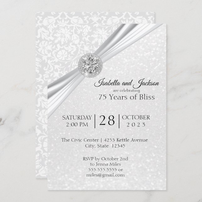 Elegant 75th Diamond Anniversary Design Invitation (Front/Back)