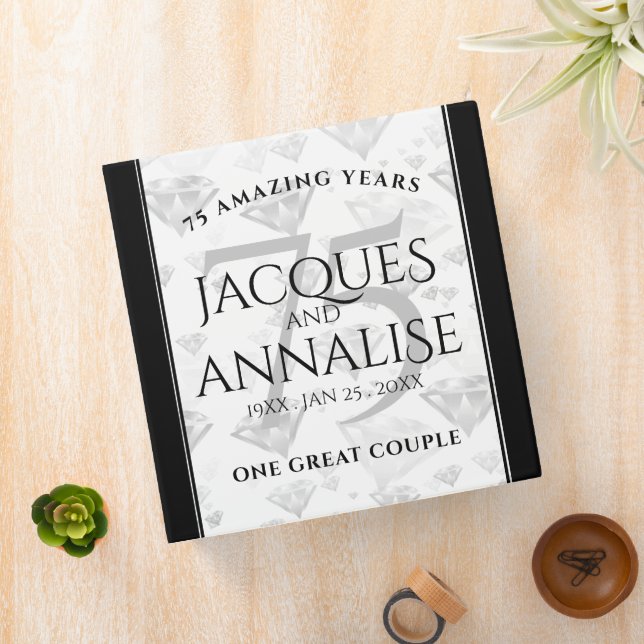 Elegant 75th Diamond Wedding Anniversary 3 Ring Binder (In Situ)