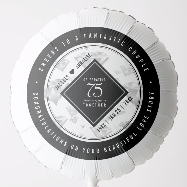 Elegant 75th Diamond Wedding Anniversary Balloon (Front)