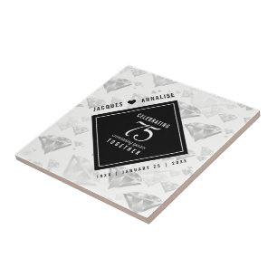 Elegant 75th Diamond Wedding Anniversary Ceramic Tile