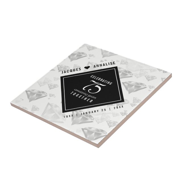 Elegant 75th Diamond Wedding Anniversary Ceramic Tile (Side)