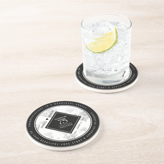 Elegant 75th Diamond Wedding Anniversary Coaster (Side)