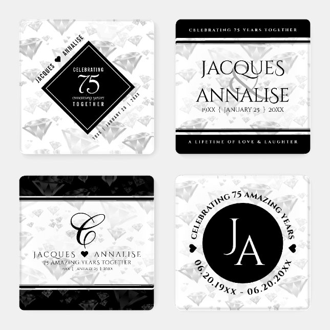 Elegant 75th Diamond Wedding Anniversary Coaster Set (Set)