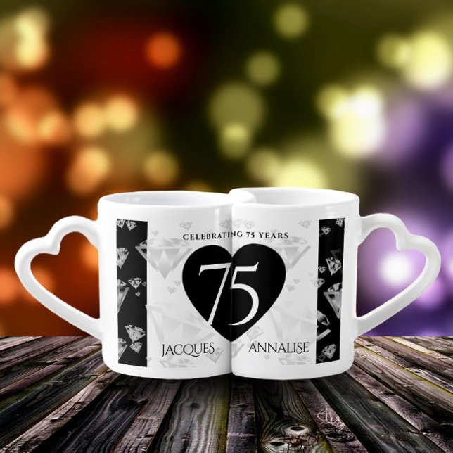 Elegant 75th Diamond Wedding Anniversary Coffee Mug Set (75th Wedding Anniversary Lovers' Mugs Cover Photo.)
